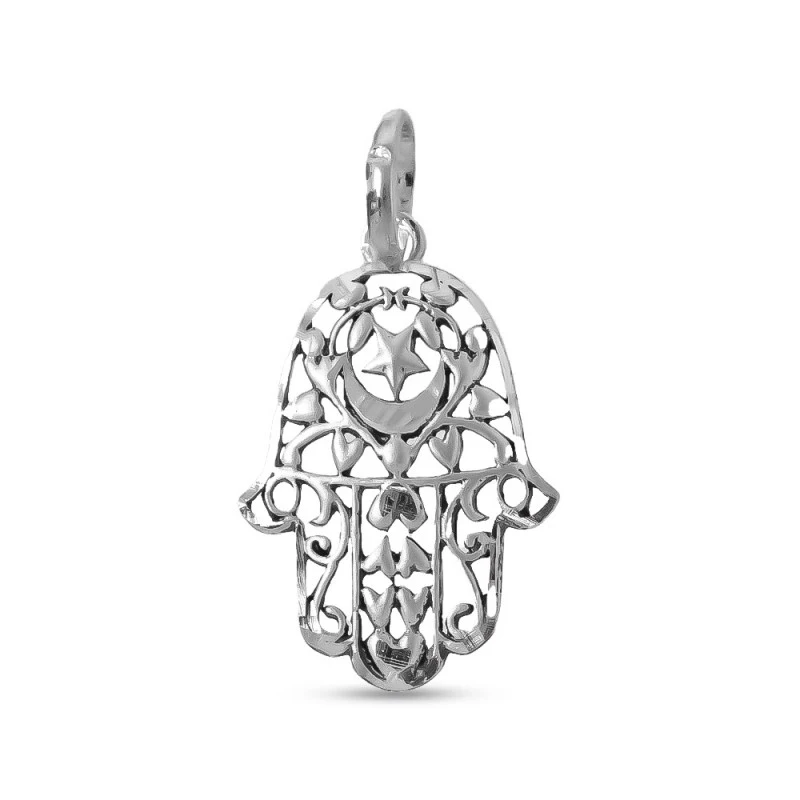 Mano Fátima Colgante Amuleto Plata Ley 925m 25 mm. calada detalles t