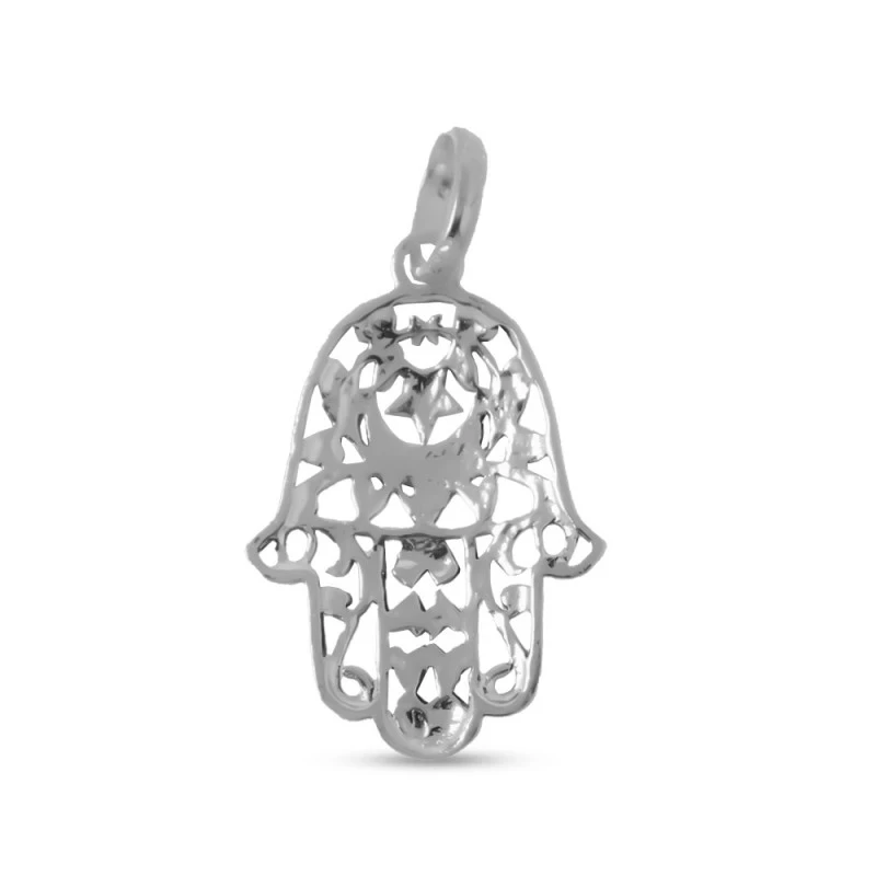 Mano Fátima Colgante Amuleto Plata Ley 925m 25 mm. calada detalles t