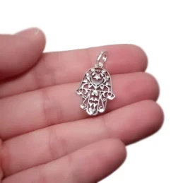 Mano Fátima Colgante Amuleto Plata Ley 925m 25 mm. calada detalles t