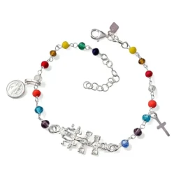 Cruz Caravaca Pulsera Plata Ley 925m 17 cm. piedras color 3.5 San Ben