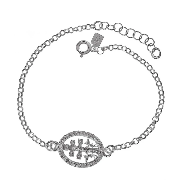 Cruz Caravaca Pulsera Plata Ley 925m 17 cm. cadena rolo 2.5 mm. cerco