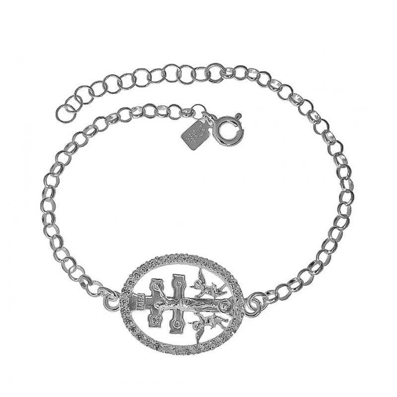 Cruz Caravaca Pulsera Plata Ley 925m 17 cm. cadena rolo 3 mm. cerco c