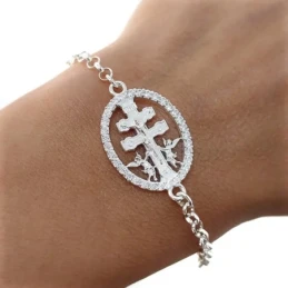 Cruz Caravaca Pulsera Plata Ley 925m 17 cm. cadena rolo 3 mm. cerco c