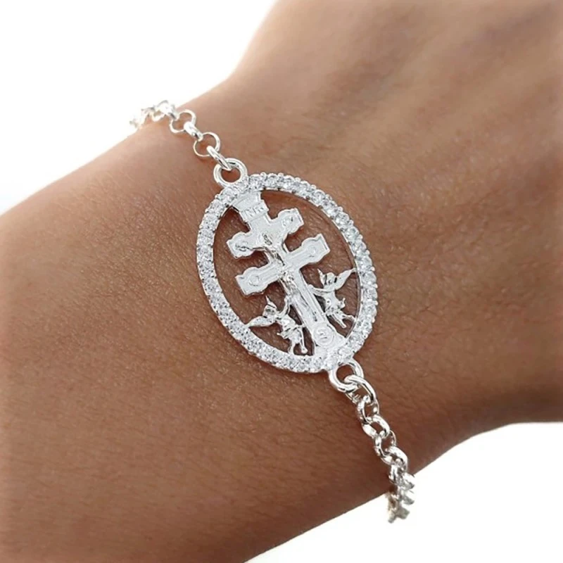 Cruz Caravaca Pulsera Plata Ley 925m 17 cm. cadena rolo 3 mm. cerco c