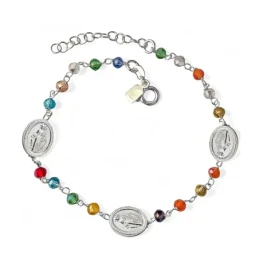 Virgen Milagrosa Pulsera Plata Ley 925m 17 cm. medalla 10 mm. piedras