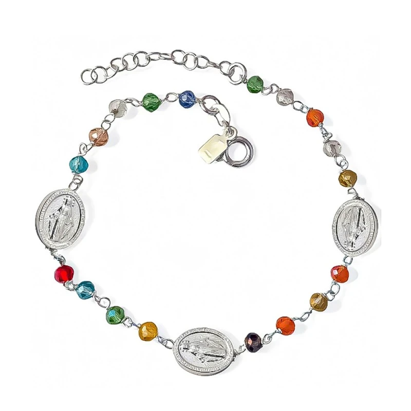 Virgen Milagrosa Pulsera Plata Ley 925m 17 cm. medalla 10 mm. piedras