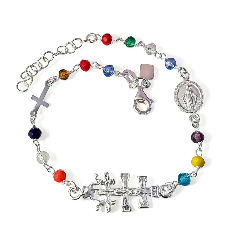 Cruz Caravaca Pulsera Plata Ley 925m 17 cm. Virgen Milagrosa 10 mm. C