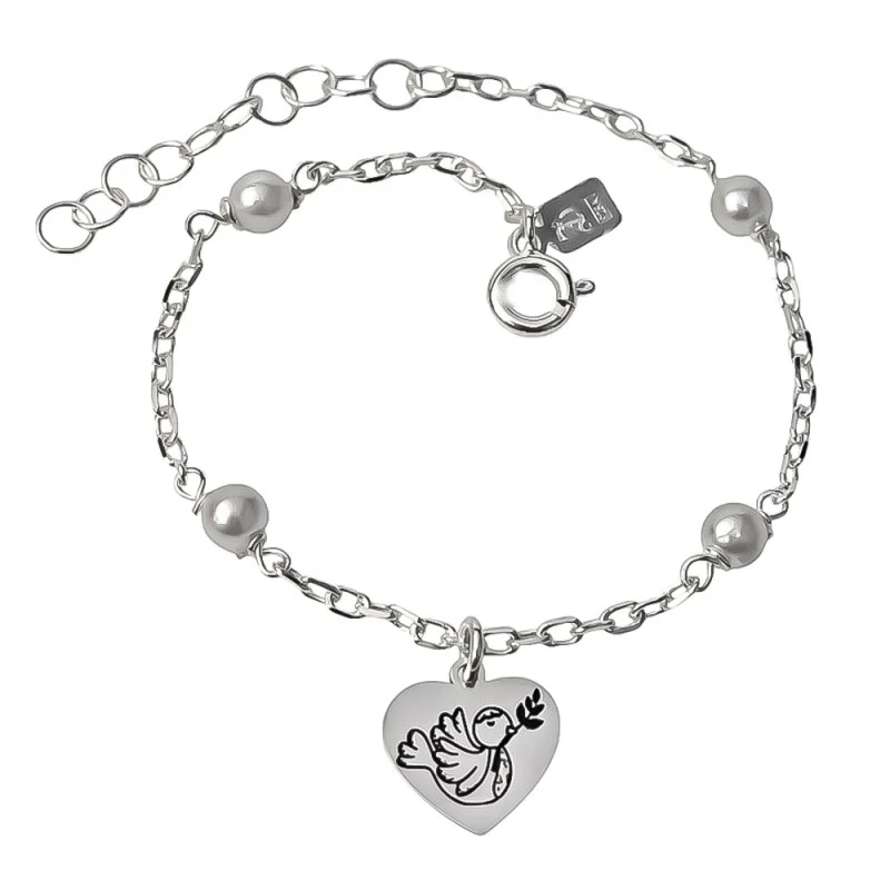 Pulsera Plata Ley 925m Primera Comunión niña 15 cm. perlas 4 mm.. Gra