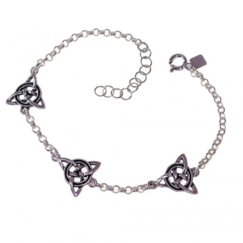 Nudo de Bruja Pulsera Plata Ley 925m cadena rolo 17 cm. amuletos 13 m