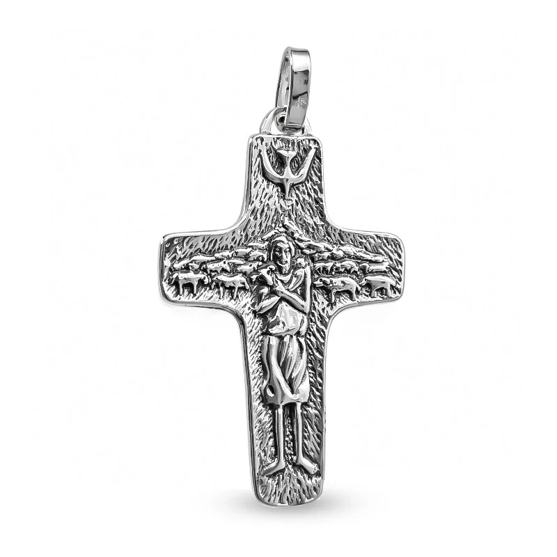 Cruz del Buen Pastor Colgante en  Plata de Ley 925m de 39 mm. del Pap