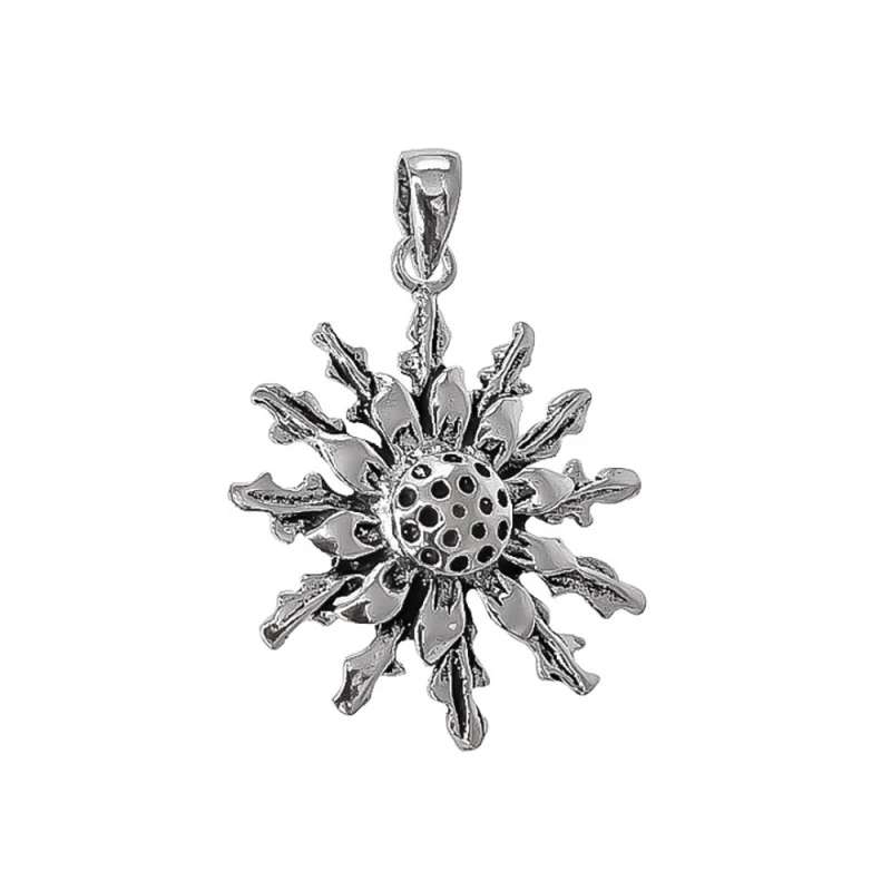 Colgante con Flor Eguzkilore en Plata de Ley 925m de 20 mm. con detal