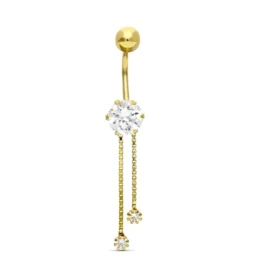 Piercing para Ombligo en Oro de 18k con circonita en el centro y dos
