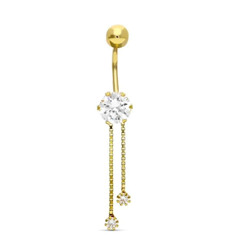 Piercing para Ombligo en Oro de 18k con circonita en el centro y dos