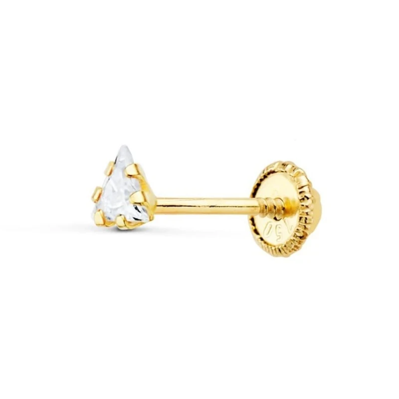 Piercing para Oreja en Oro de 18k con forma de triángulo 3 mm. circon