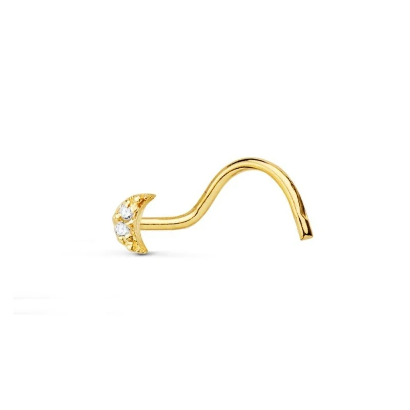 Piercing para Nariz en Oro de 18k forma de luna 3 mm. con circonitas