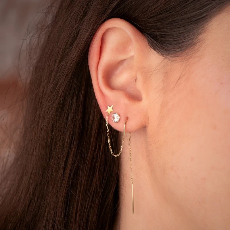 Piercing Pendiente para Oreja en Oro de 18k para dos agujeros estrell