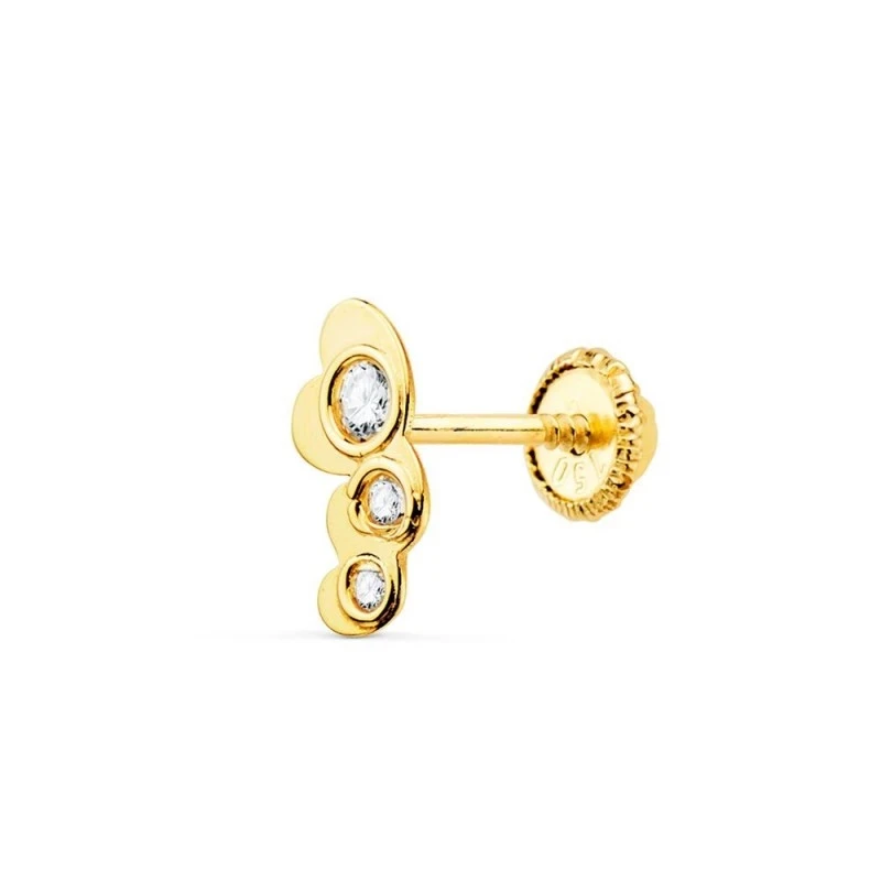 Piercing Pendiente para Oreja en Oro de 18k con tres corazones de 7 m