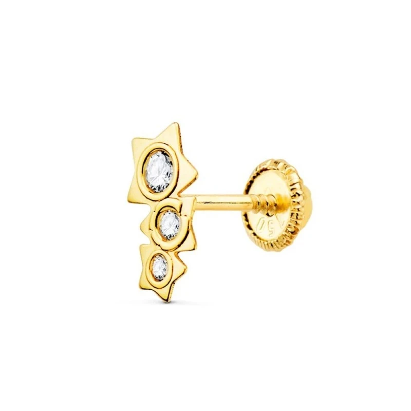 Piercing Pendiente para Oreja en Oro de 18k con tres estrellas de 7 m