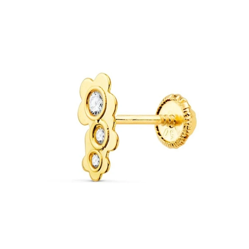 Piercing Pendiente para Oreja en Oro de 18k con tres flores de 7 mm.