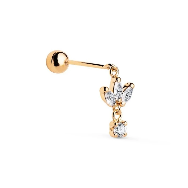 Piercing Pendiente para Oreja en Oro de 18k con 12 mm. y cuatro circo