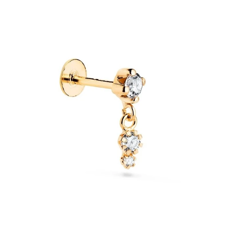 Piercing Pendiente para Oreja en Oro de 18k con 12 mm. y tres circoni
