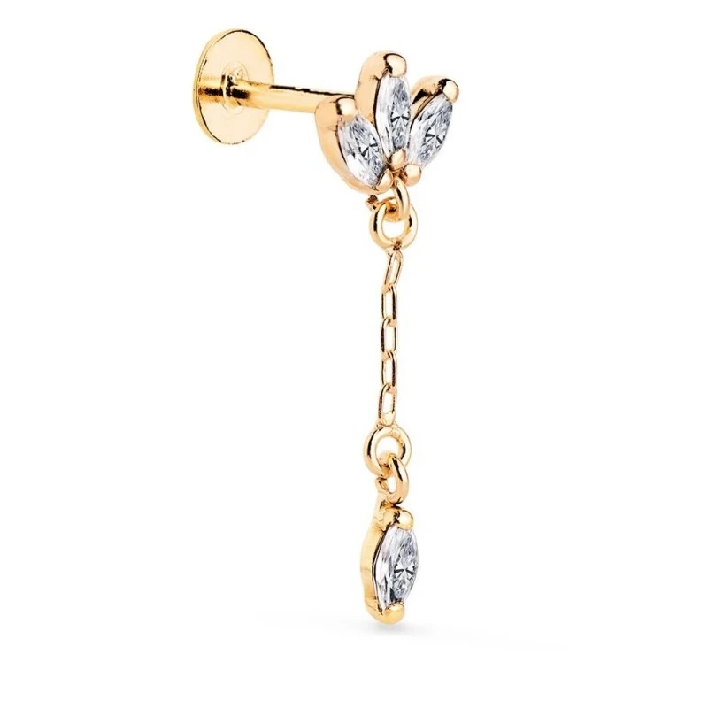 Piercing Pendiente para Oreja en Oro de 18k con 22 mm. y tres circoni