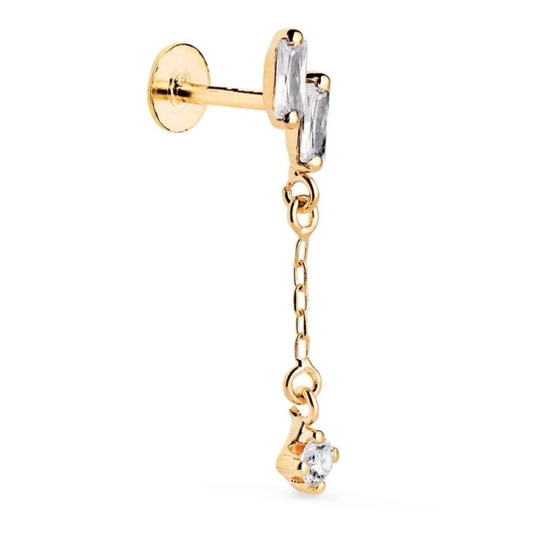 Piercing Pendiente para Oreja en Oro de 18k largo con 24 mm. y circon