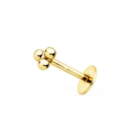 Piercing Pendiente para Oreja en Oro de 18k con 4 mm. y 3 bolas en fo