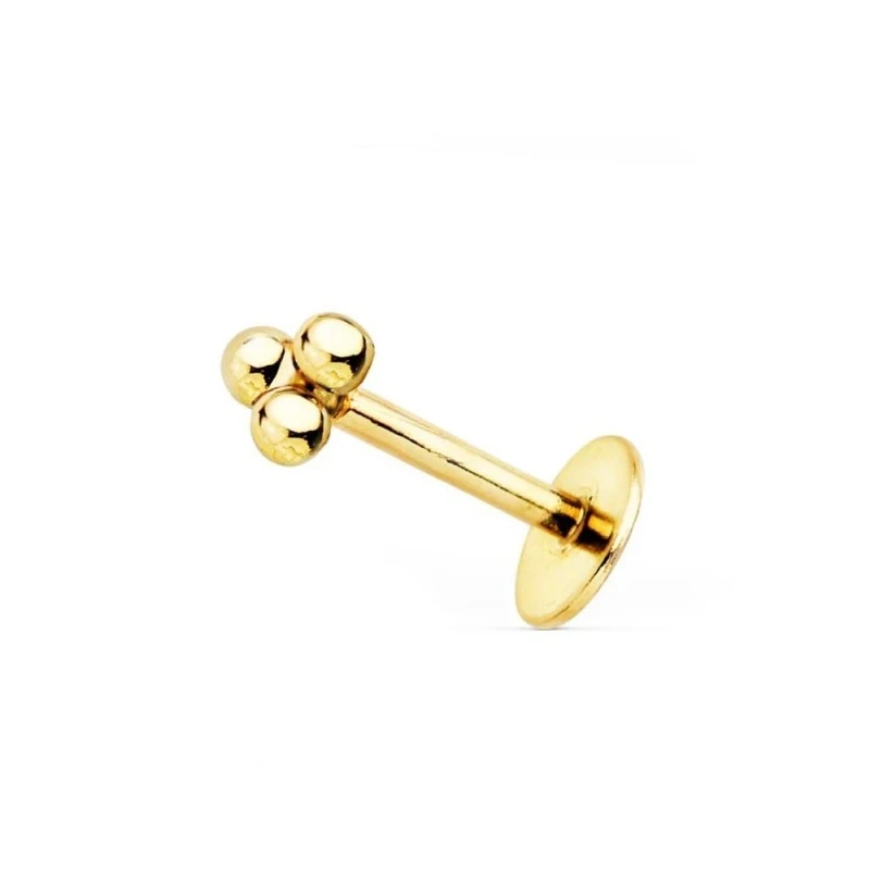 Piercing Pendiente para Oreja en Oro de 18k con 4 mm. y 3 bolas en fo