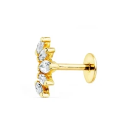 Piercing Pendiente para Oreja en Oro 18k de 9 mm. con cinco circonita