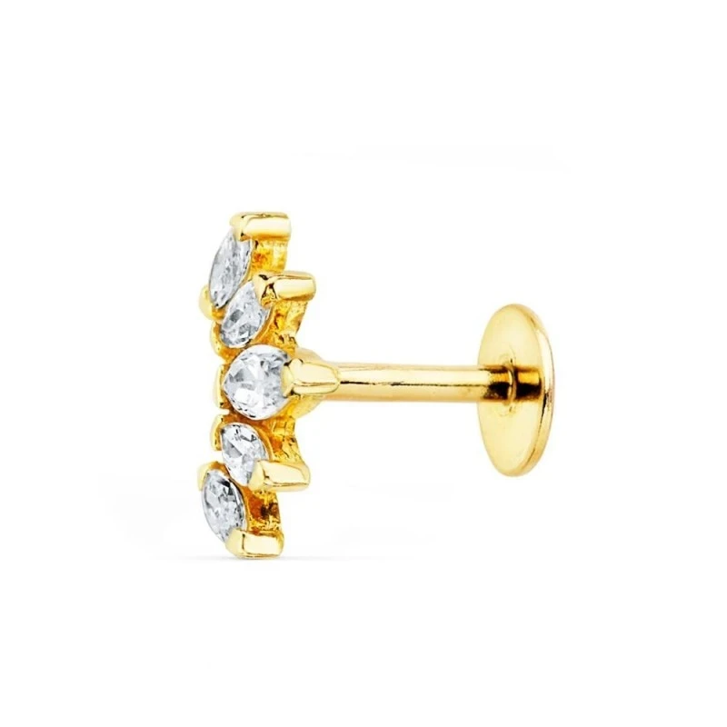Piercing Pendiente para Oreja en Oro 18k de 9 mm. con cinco circonita