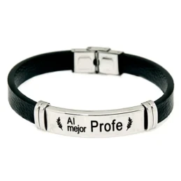 Pulsera Acero Inoxidable 316L hombre 20.5 cm. cuero negro 9 mm. mensa