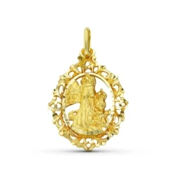 Virgen de la Salud Medalla en Oro de 18k de 29 mm. con cerco y calada