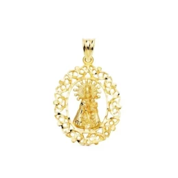 Virgen de los Desamparados Medalla de Oro 18k en 28 mm. con cerco cal
