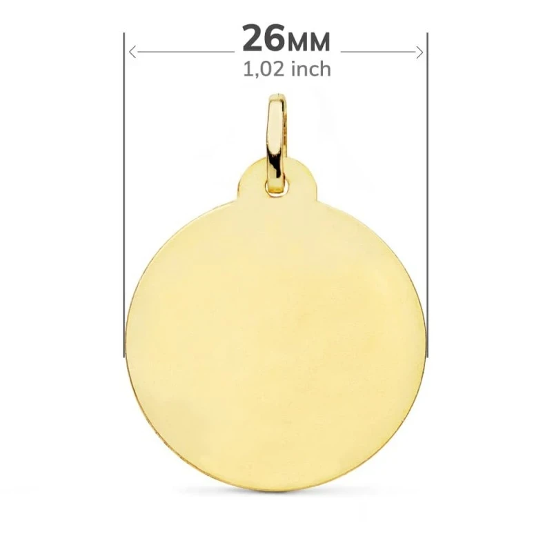 Virgen del Carmen Medalla de Oro 18k de 26 mm. tallada. Grabación inc