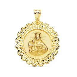 Virgen del Carmen Medalla de Oro 18k con 37 mm. y cerco de filigrana