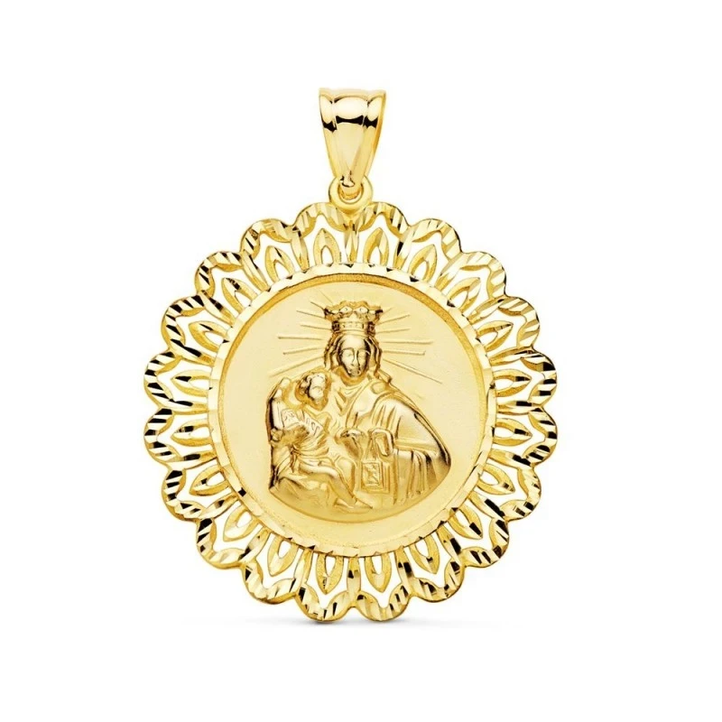 Virgen del Carmen Medalla de Oro 18k con 37 mm. y cerco de filigrana
