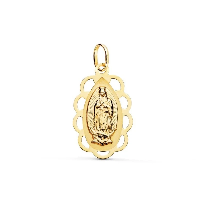 Virgen de Guadalupe Medalla en Oro 18k de 26 mm. ovalada y con cerco
