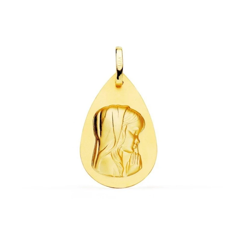 Virgen Niña Medalla en Oro de 18k para Primera Comunión de 23 mm. con