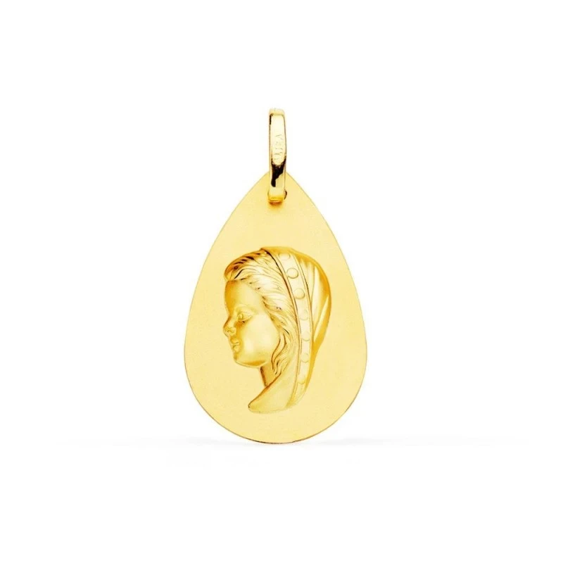 Virgen Niña Medalla Oro de 18k para Primera Comunión 23 mm.. Grabació