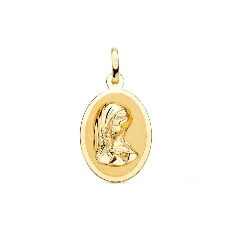 Virgen Niña Medalla de Oro de 18k para Primera Comunión de 21 mm. y f
