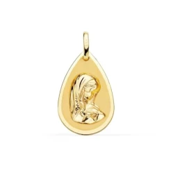 Virgen Niña Medalla de Oro de 18k para Primera Comunión de 23 mm. y f