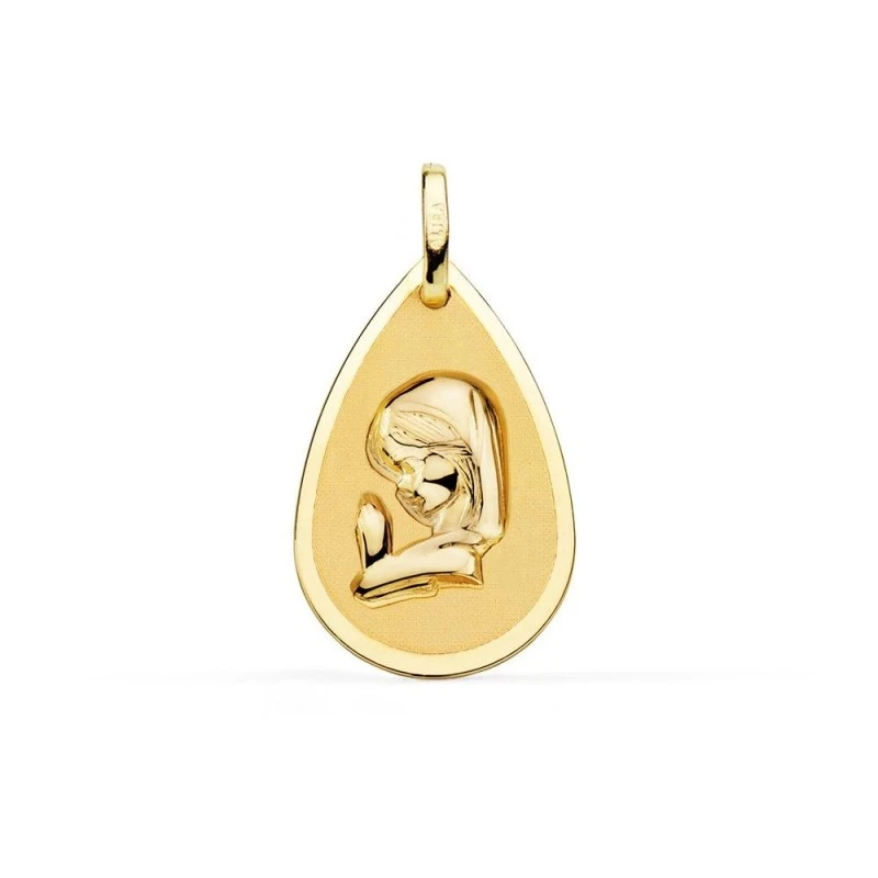Virgen Niña Medalla Oro 18k Primera Comunión 23 mm. mete y brillo. Gr