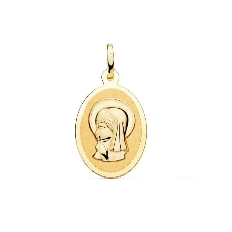 Virgen Niña Medalla de Oro 18k para Primera Comunión en 21 mm. ovalad