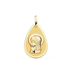 Virgen Niña Medalla en Oro de 18k para Primera Comunión de 23 mm. con