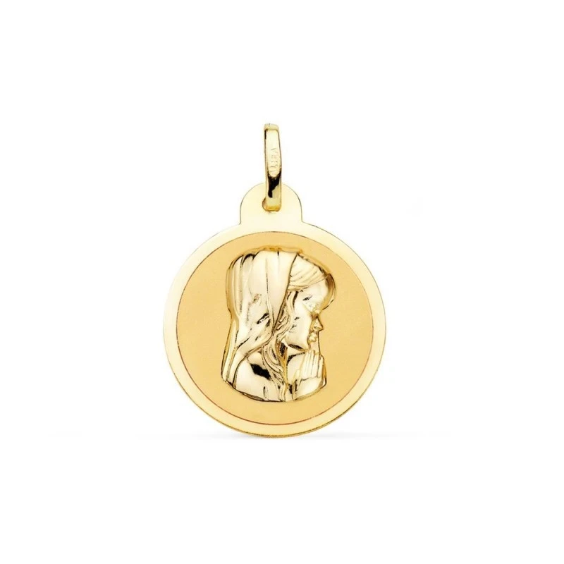 Virgen Niña Medalla de Oro 18k para Primera Comunión de 20 mm. acabad