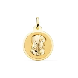 Virgen Niña Medalla Oro 18k Primera Comunión de 20 mm. en brillo. Gra