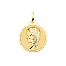 Virgen Niña Medalla en Oro de 18k para Primera Comunión en 20 mm. aca