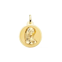 Virgen Niña Medalla Oro de 18k Primera Comunión 20 mm. con brillo. Gr