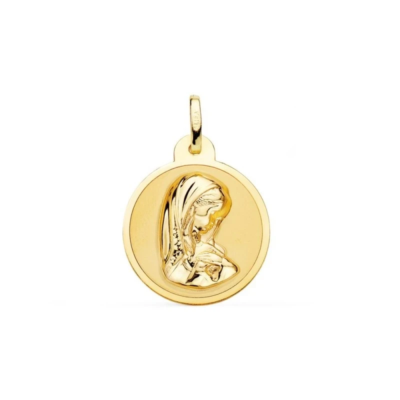 Virgen Niña Medalla Oro de 18k Primera Comunión 20 mm. con brillo. Gr